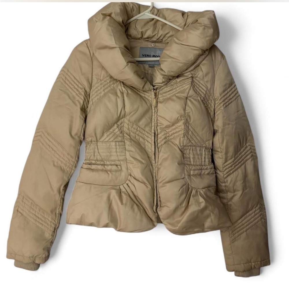 Vero Moda Tan Puffer Jacket with Gold Accents